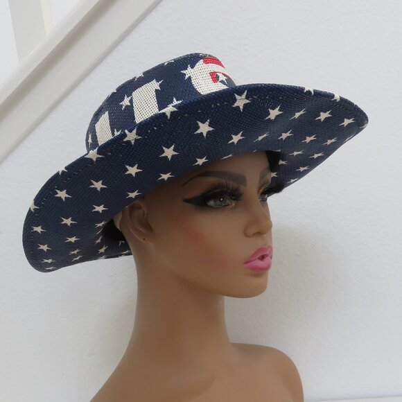 American Flag USA Cowboy Hat Red White Blue Straw Unisex Cowboy Western - Picture 4 of 8
